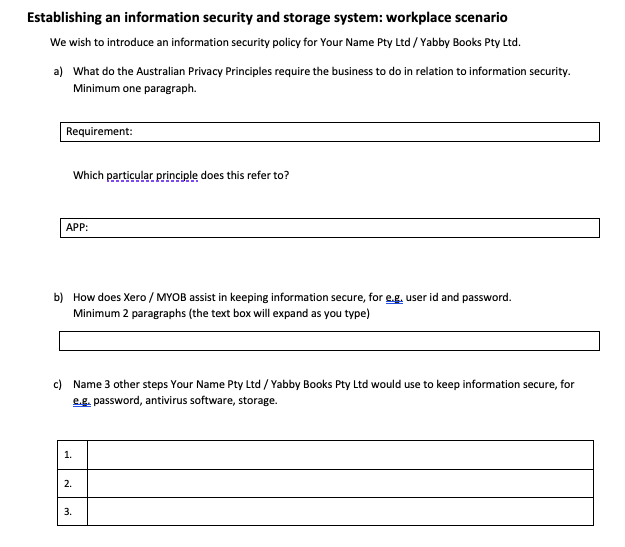 Establishing an information security and storage