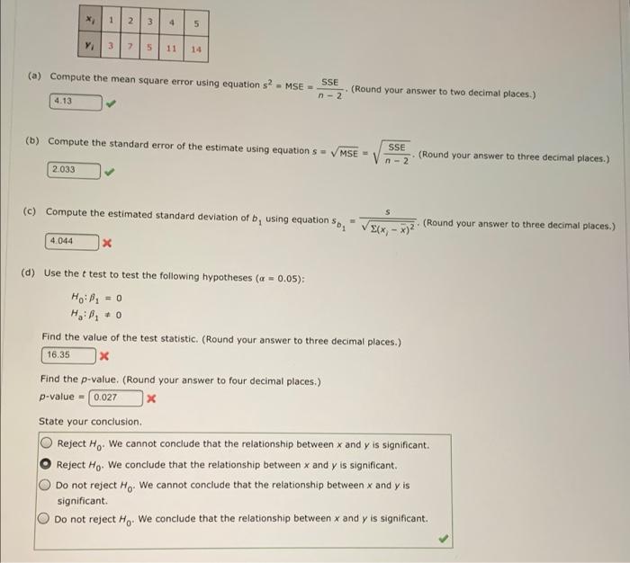 X 1 2 3 4 5 YA 3 3 2 5 5 11 14 (a) Compute the