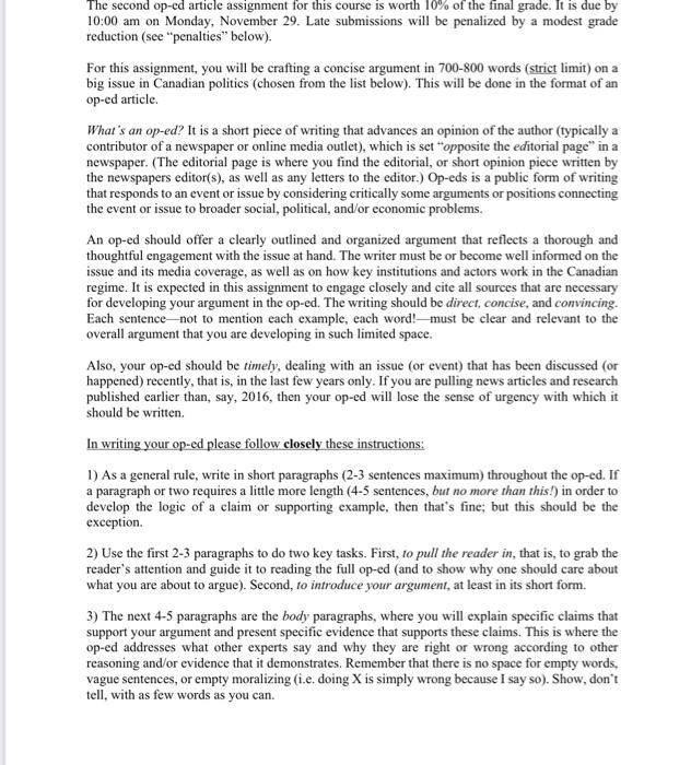 The second op-ed article assignment for this