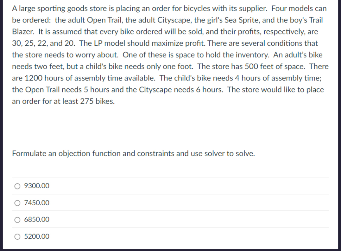 A large sporting goods store is placing an order