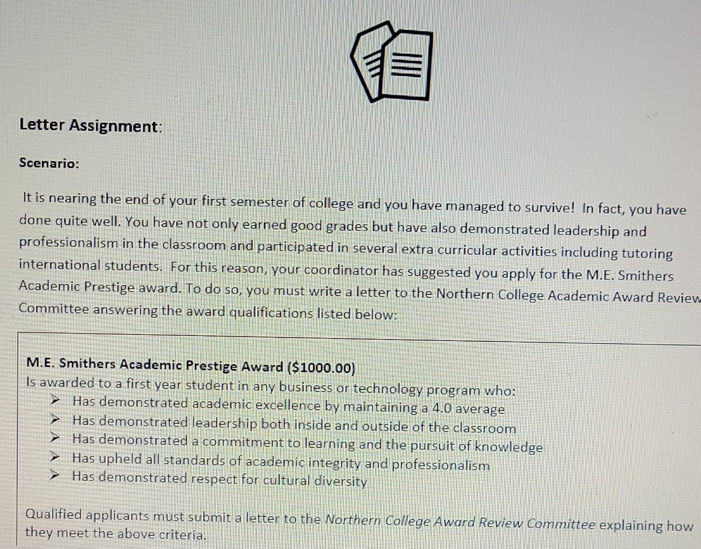 III Letter Assignment: Scenario: It is nearing