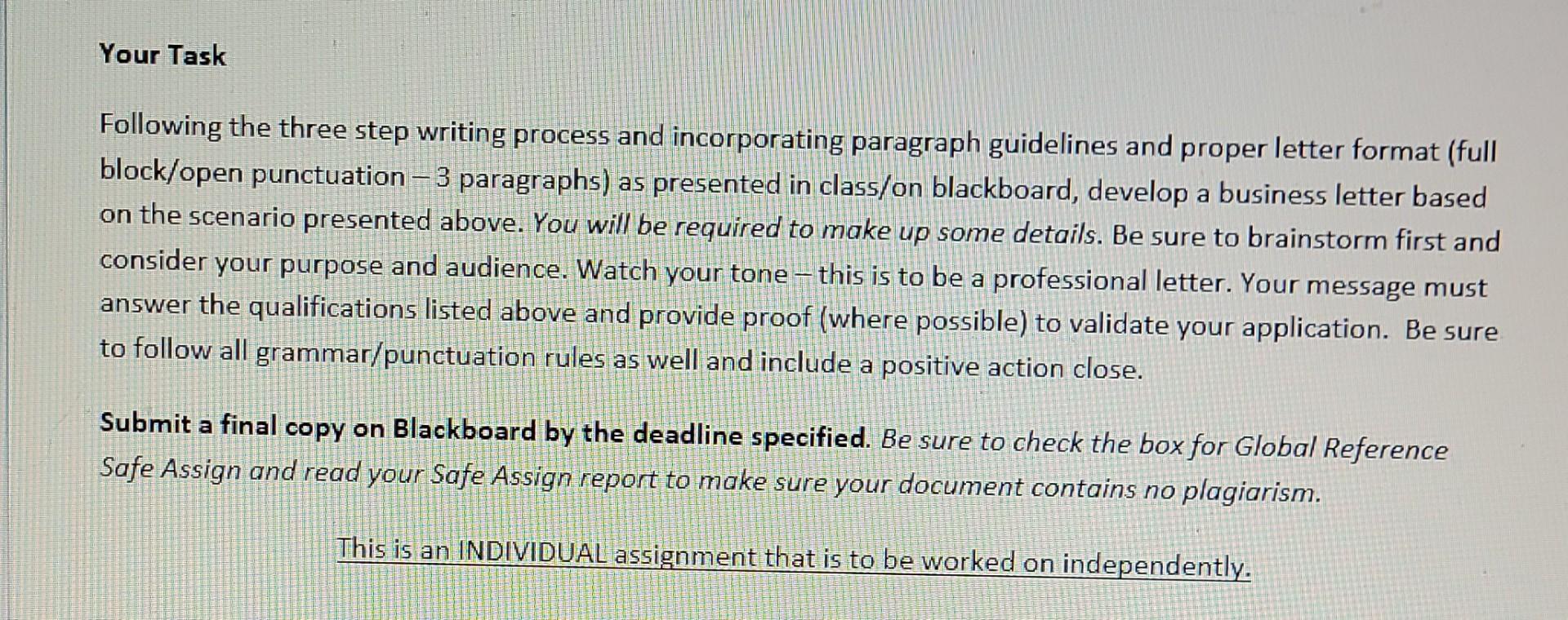 III Letter Assignment: Scenario: It is nearing
