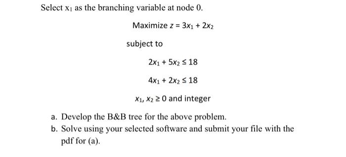 Select X as the branching variable at node 0.