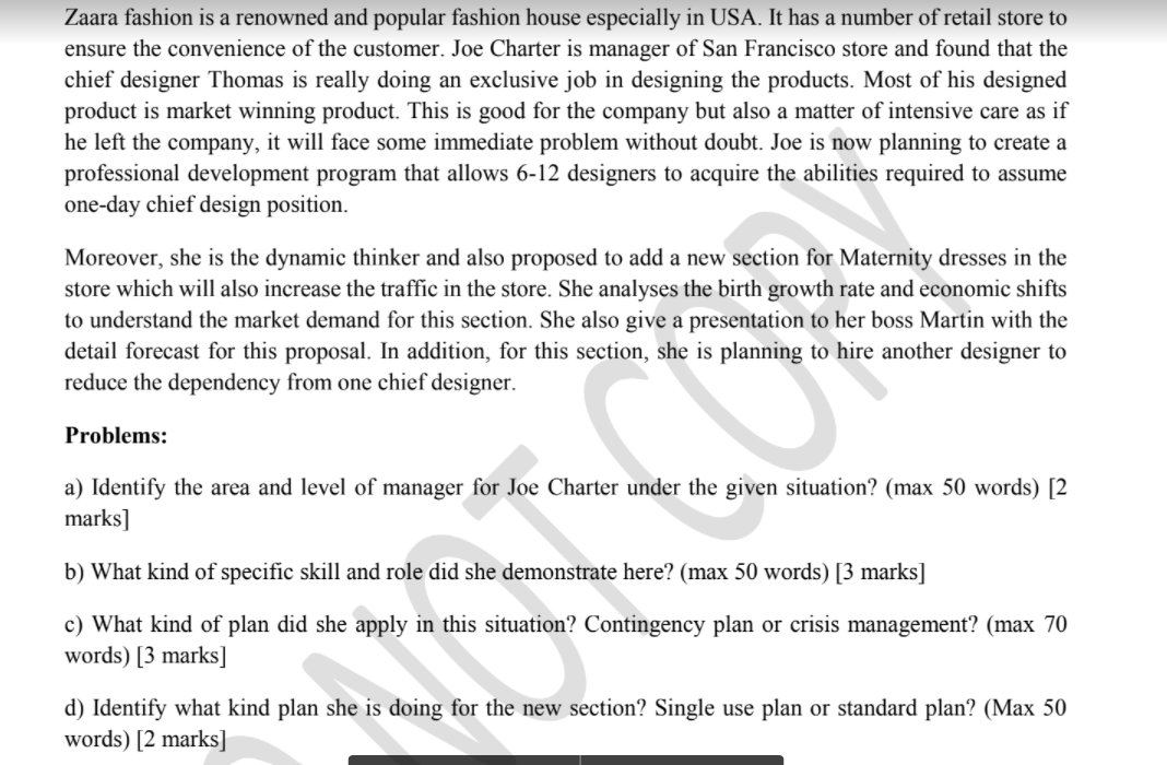 This is from a management course. Solve it