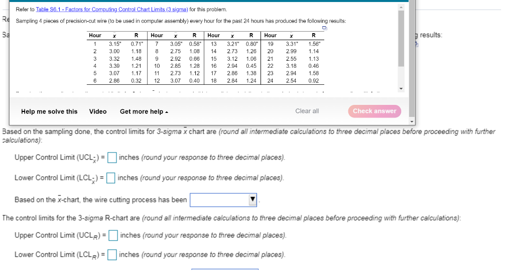 Refer to Table $6.1 - Factors for Computing