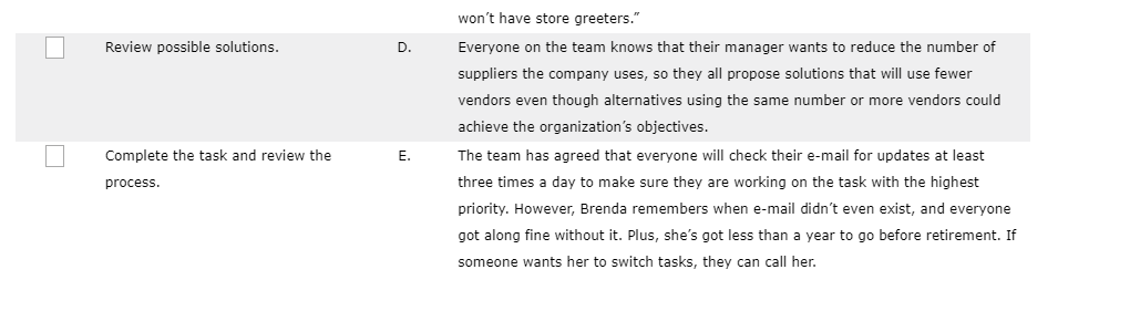 Match each step in the team decision-making