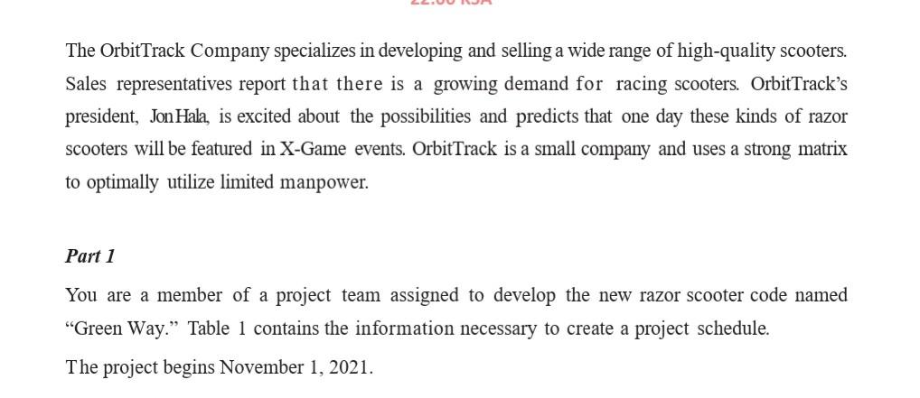 TABLE 1: Green Way Project (Product development