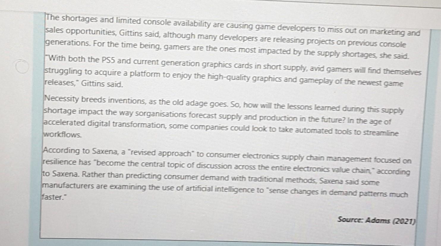 Supply chain management read the case study and