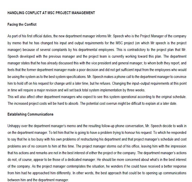 HANDLING CONFLICT AT MSC PROJECT MANAGEMENT