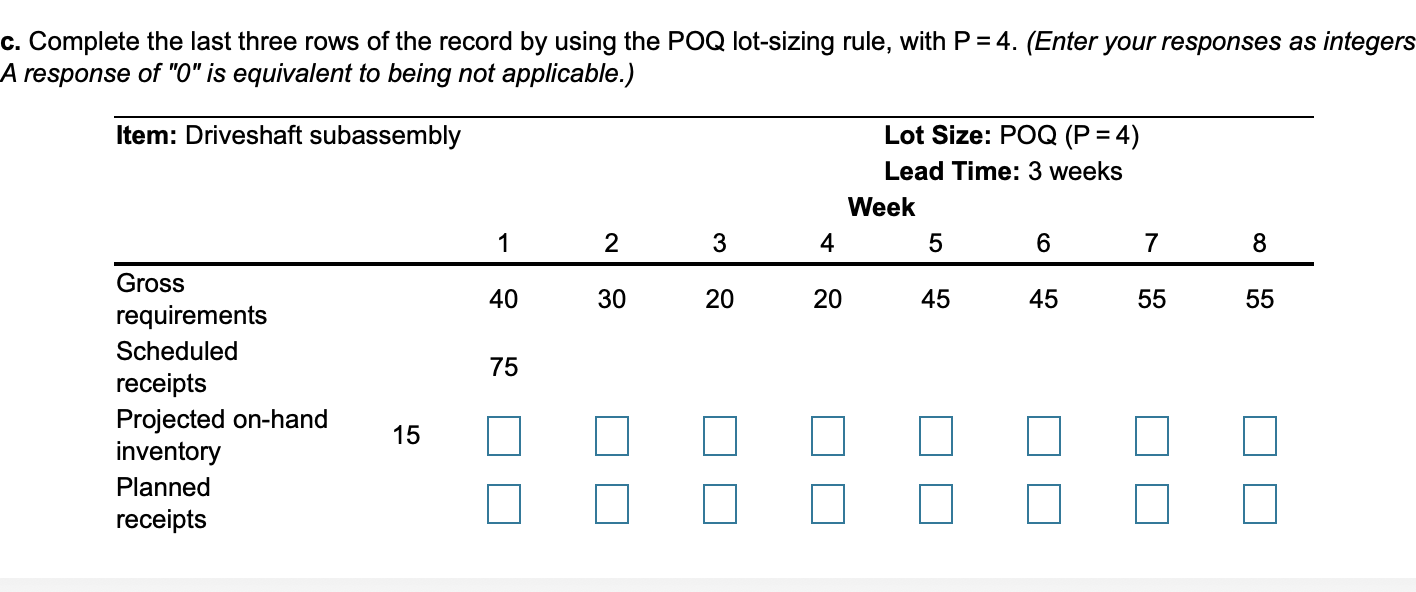 c. Complete the last three rows of the record by