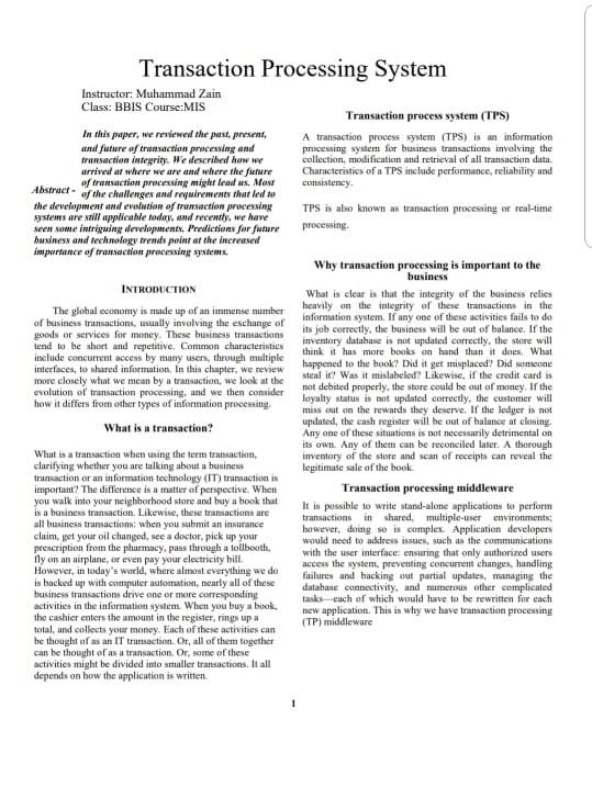 What is a Transaction Processing System? Why do