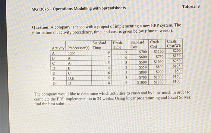 Tutorial 3 MGT3075 - Operations Modelling with