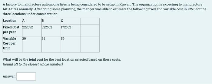 B A factory to manufacture automobile tires is