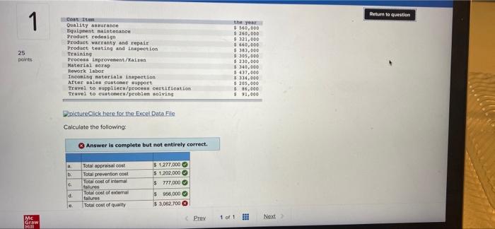 Return to question 1 25 points Cost Danlity