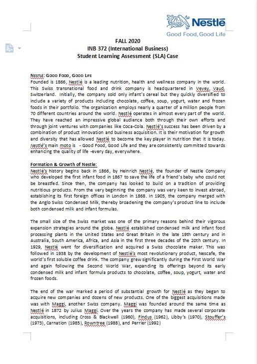 Question : Nestl Good Food, Good Life INB 372