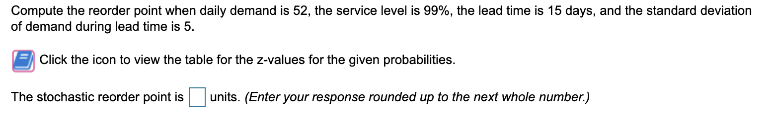 Standard Normal Table Service level z value 0.90