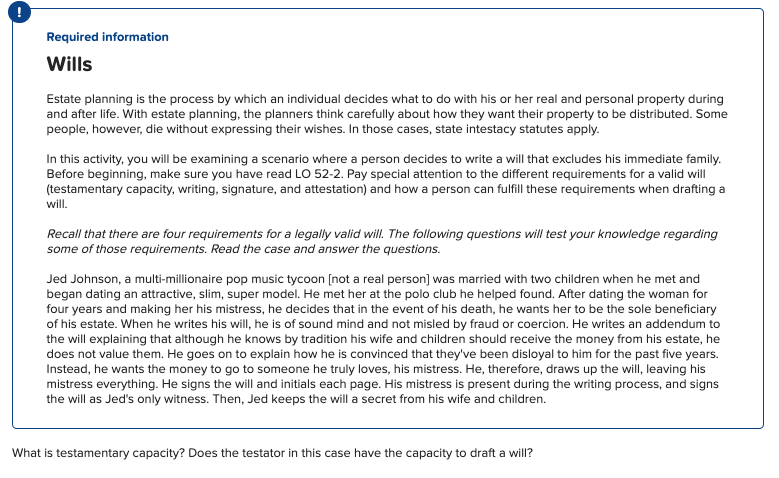 ! Required information Wills a Estate planning is