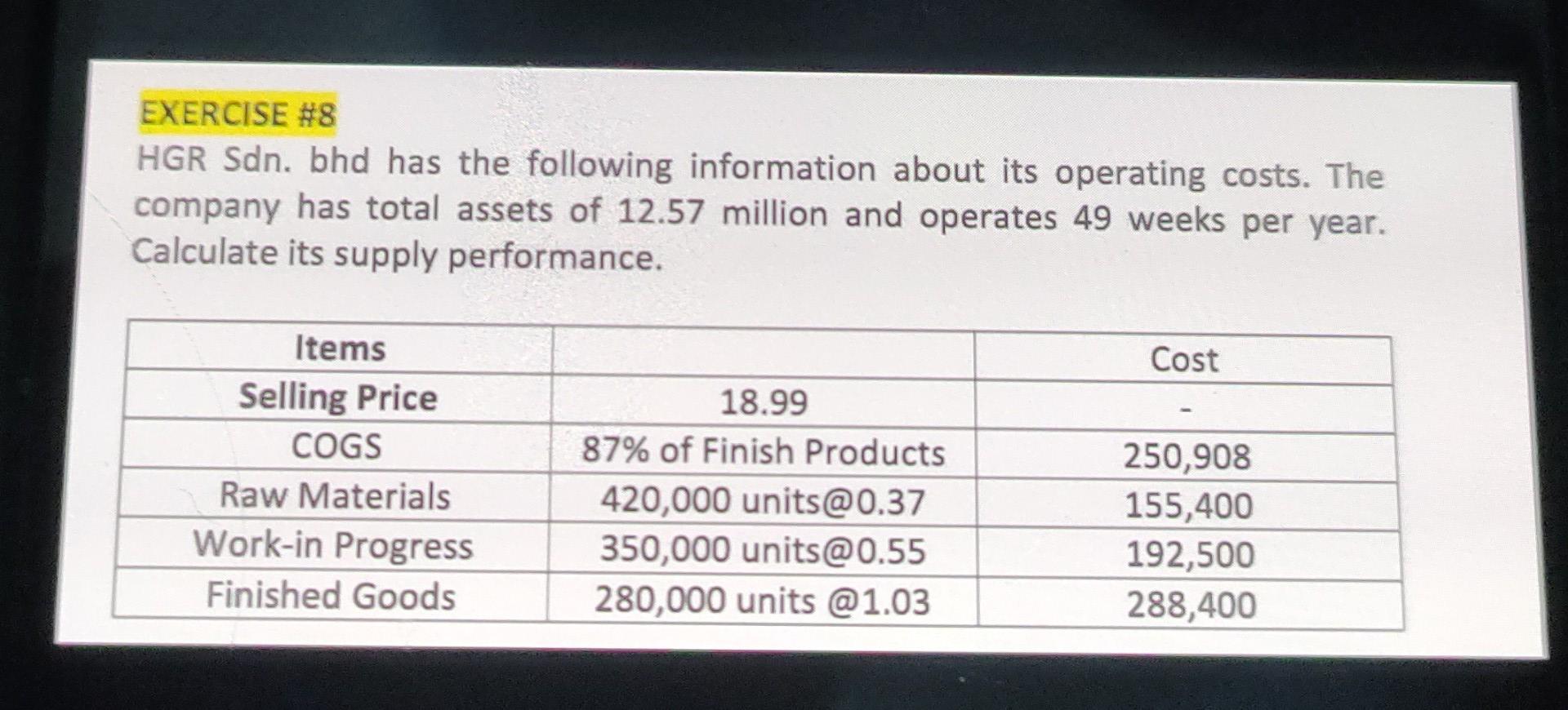 EXERCISE #8 HGR Sdn. bhd has the following