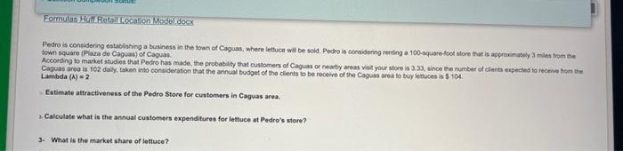 Formulas Hull Retail Location Model docx Pedro is