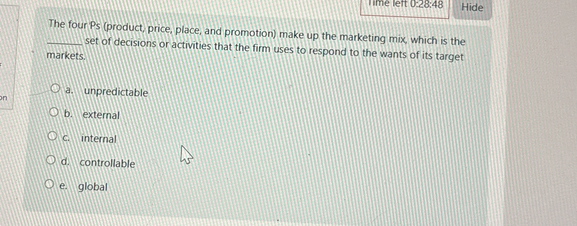 time lett 0 : 2 8 : 4 8 Hide The four Ps (