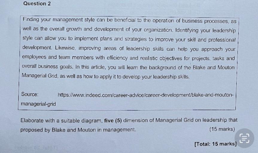 Question 2 Finding your management style can be