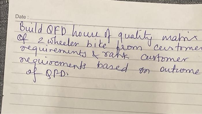 Date: Build QFD house of quality of 2 wheeler