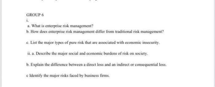 Risk management GROUP 6 i. a. What is enterprise