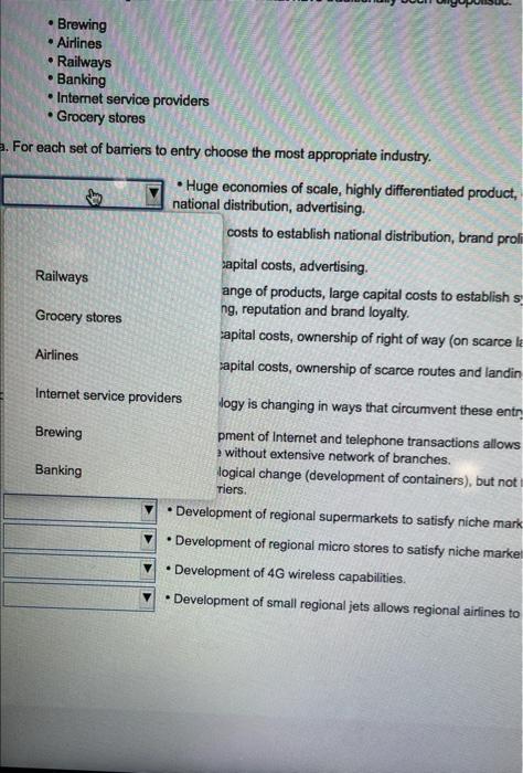 Consider the following industries in Canada that