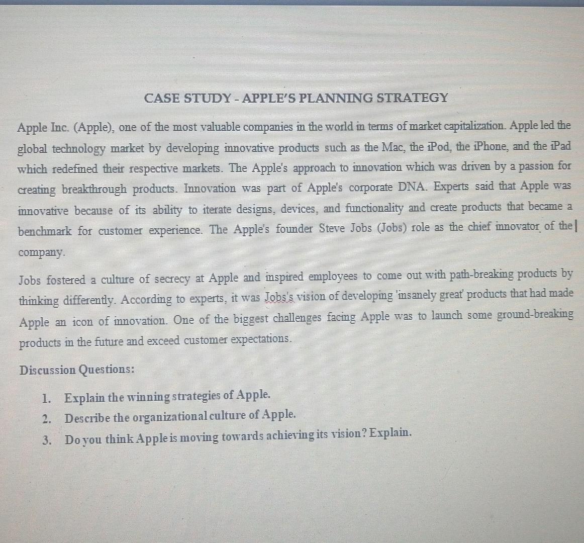 CASE STUDY - APPLE'S PLANNING STRATEGY Apple Inc.