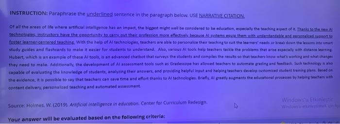 INSTRUCTION: Paraphrase the underlined sentence