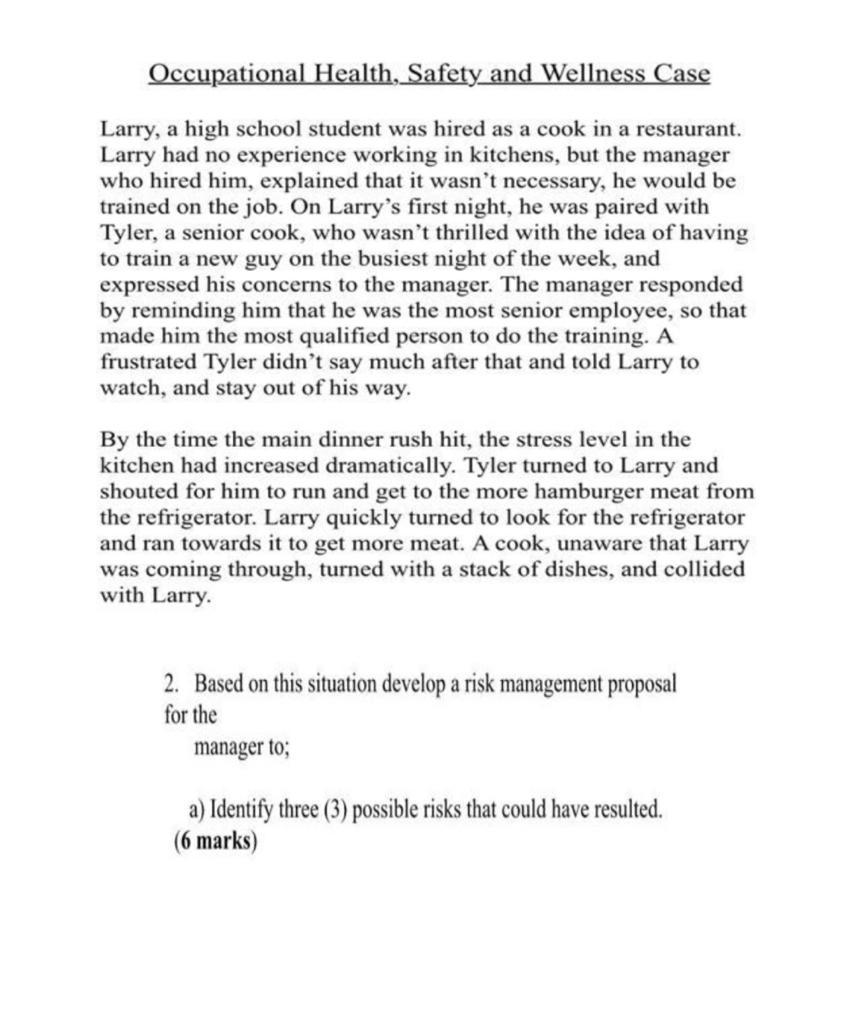 Occupational Health, Safety and Wellness Case