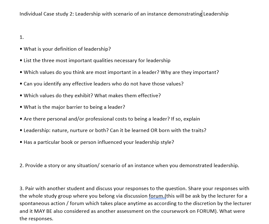 Individual Case study 2: Leadership with scenario
