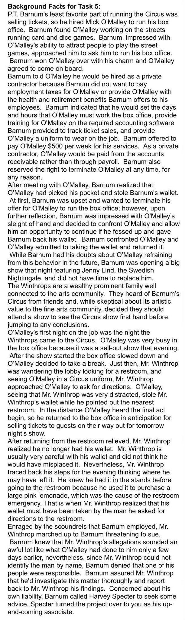 Background Facts for Task 5: P.T. Barnum's least