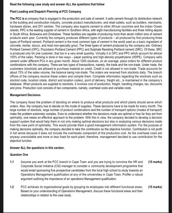 Read the following case study and answer ALL the