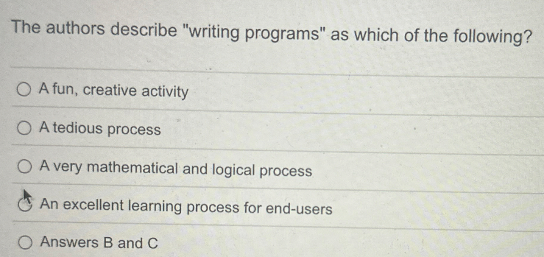 The authors describe "writing programs" as which