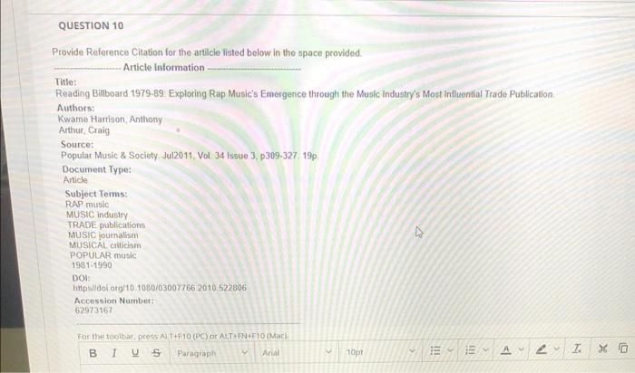 QUESTION 3 Based on the article information