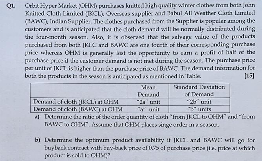 Q 1 . Orbit Hyper Market ( OHM ) purchases