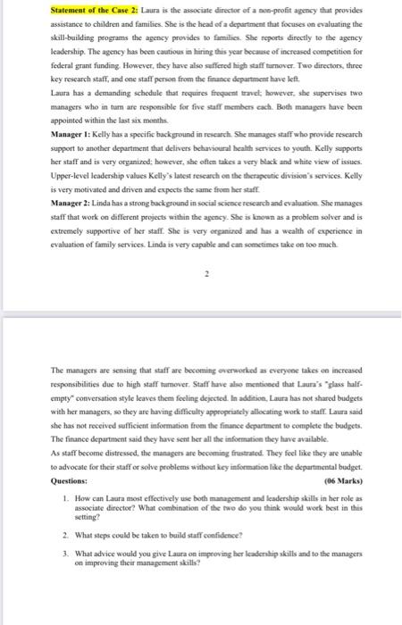 full answer please Statement of the Case 2: Laura