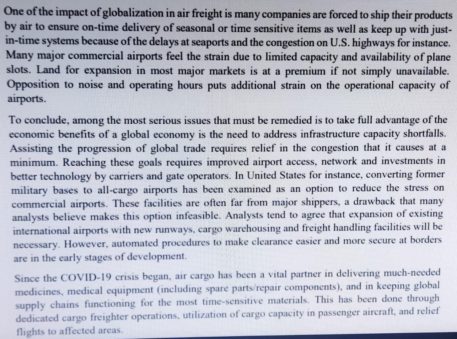 subject : AIR CARGO OPERATIONS MANAGEMENT. Based