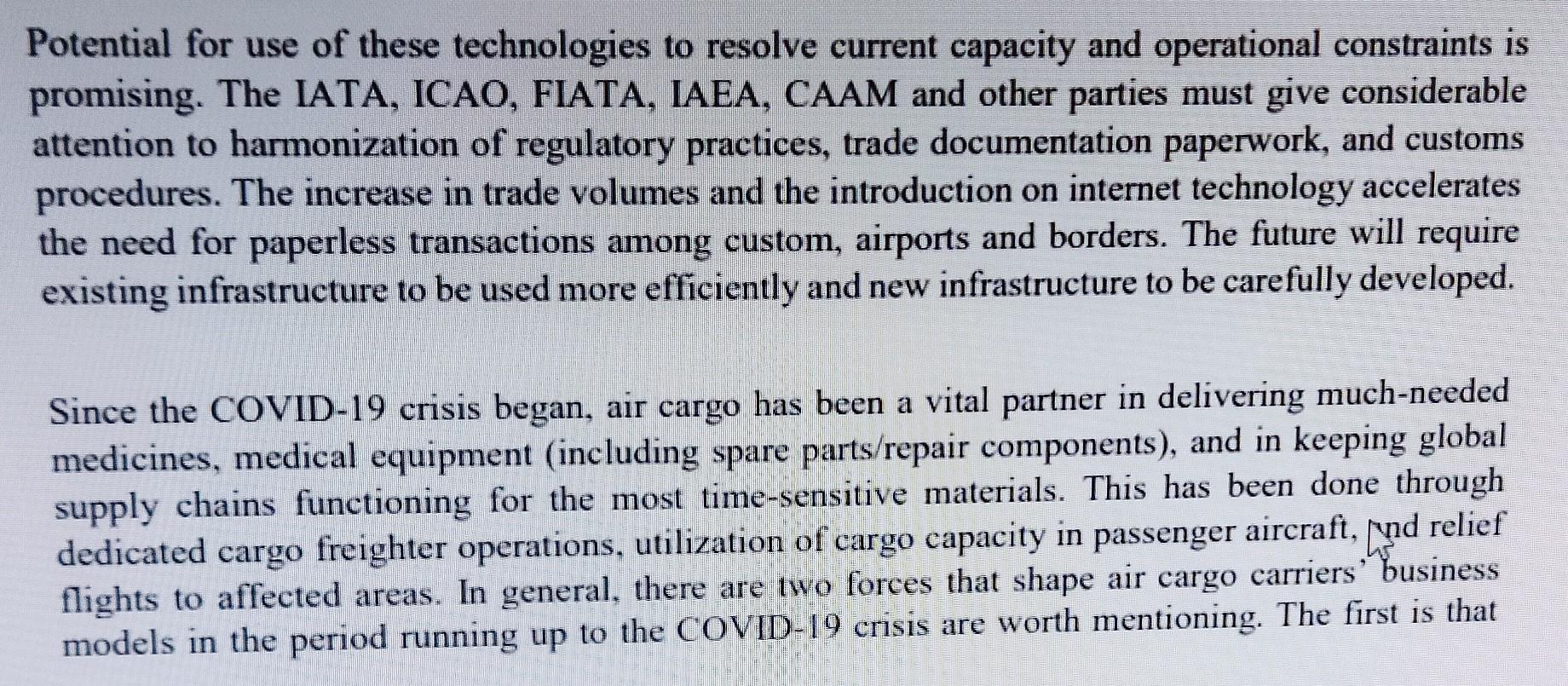 subject : AIR CARGO OPERATIONS MANAGEMENT. Based