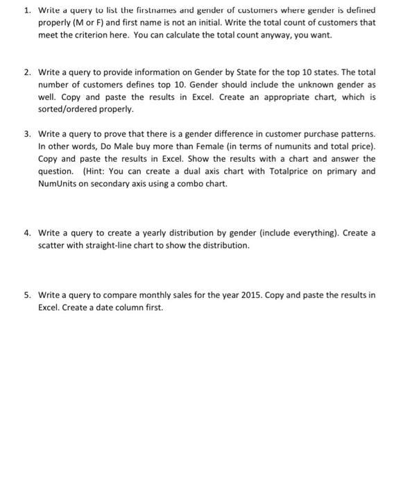 1. Write a query to list the firstnames and