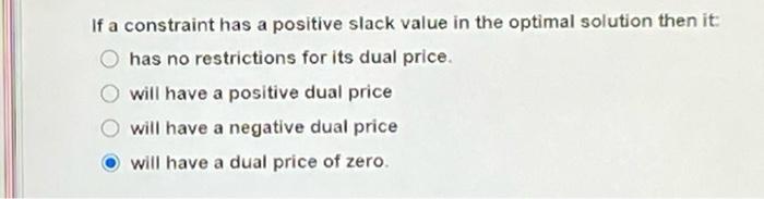 If a constraint has a positive slack value in the