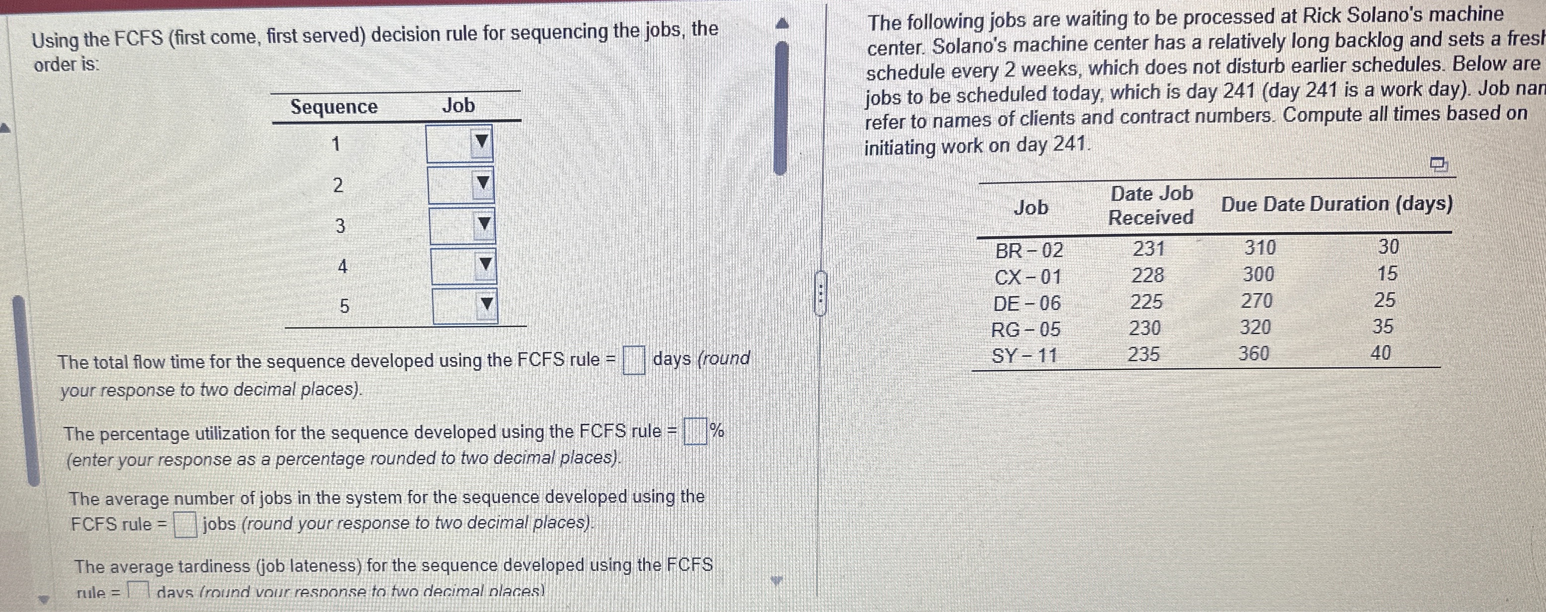 Using the FCFS ( first come, first served )