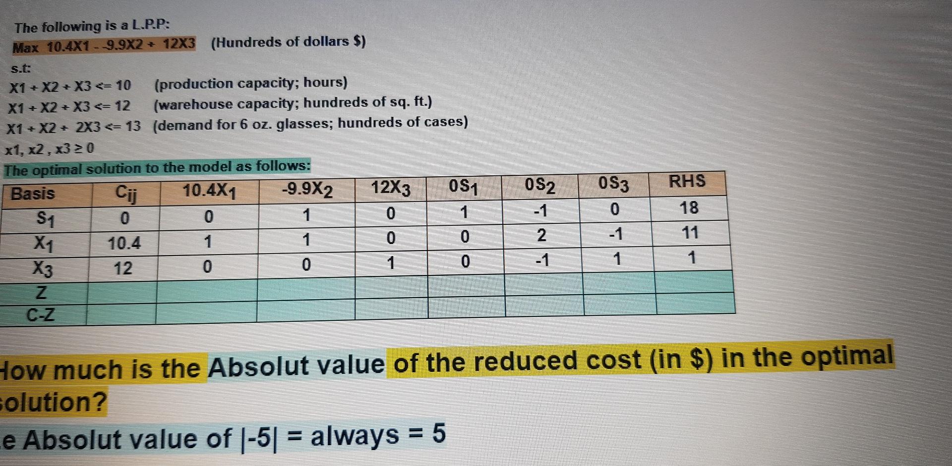 The following is a L.P.P: Max 10.4X1 - 9.9X2 +