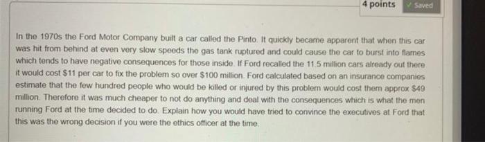 4 points Saved In the 1970s the Ford Motor