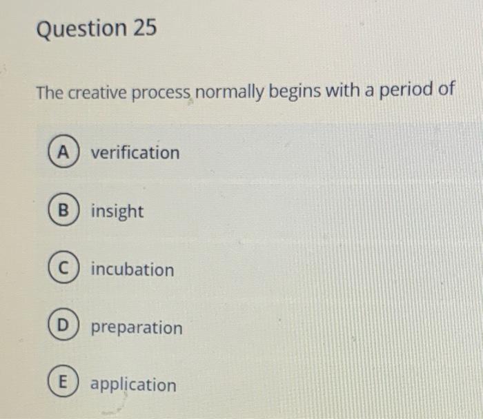 Question 25 The creative process normally begins
