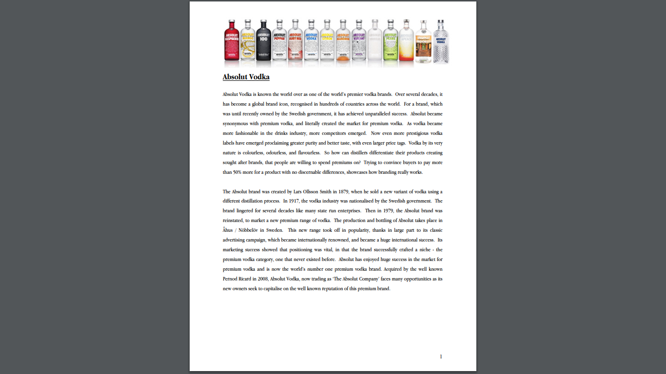 Please read the article below about absolut vodka