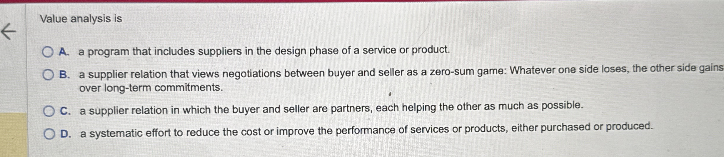 Value analysis is A . a program that includes