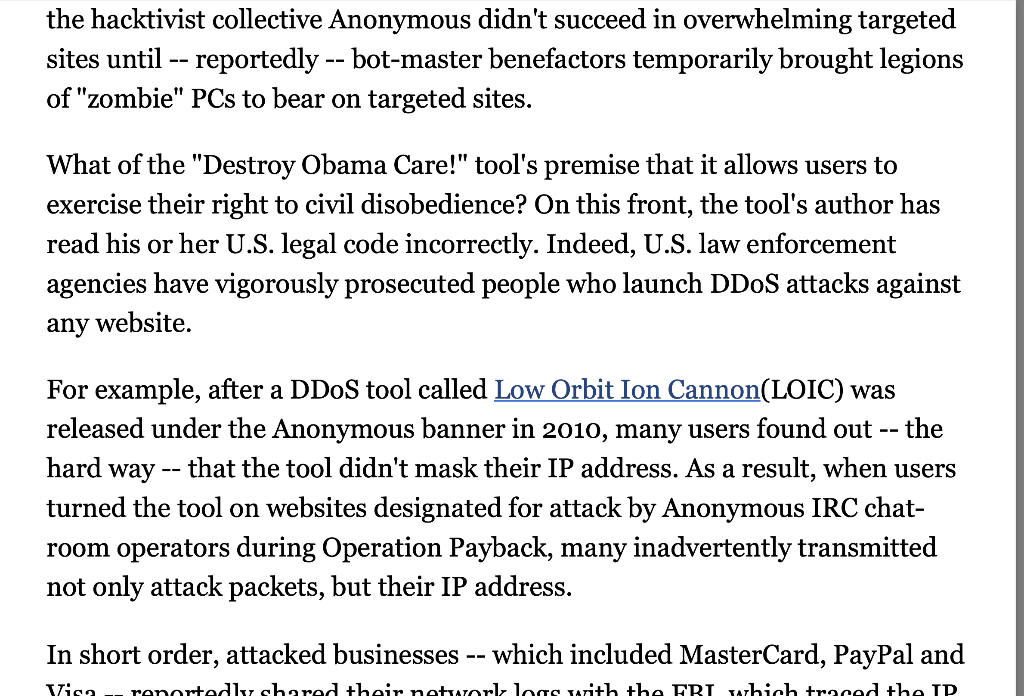 Read the article from Information Week using the