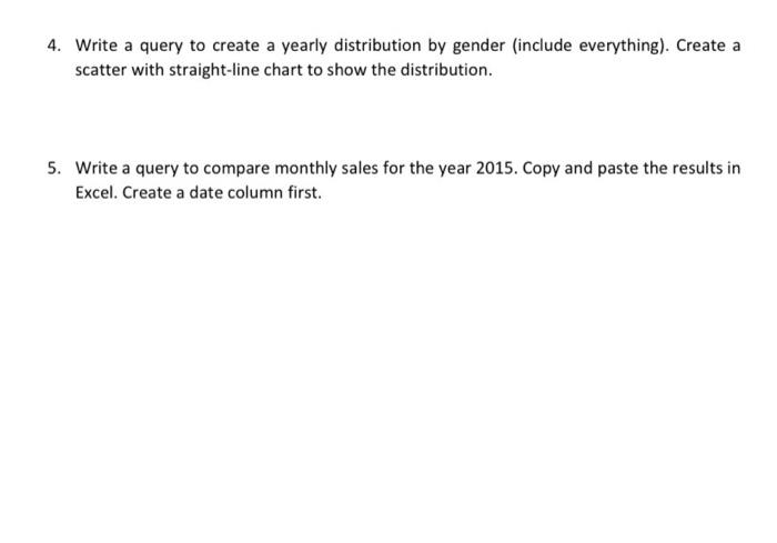 4. Write a query to create a yearly distribution